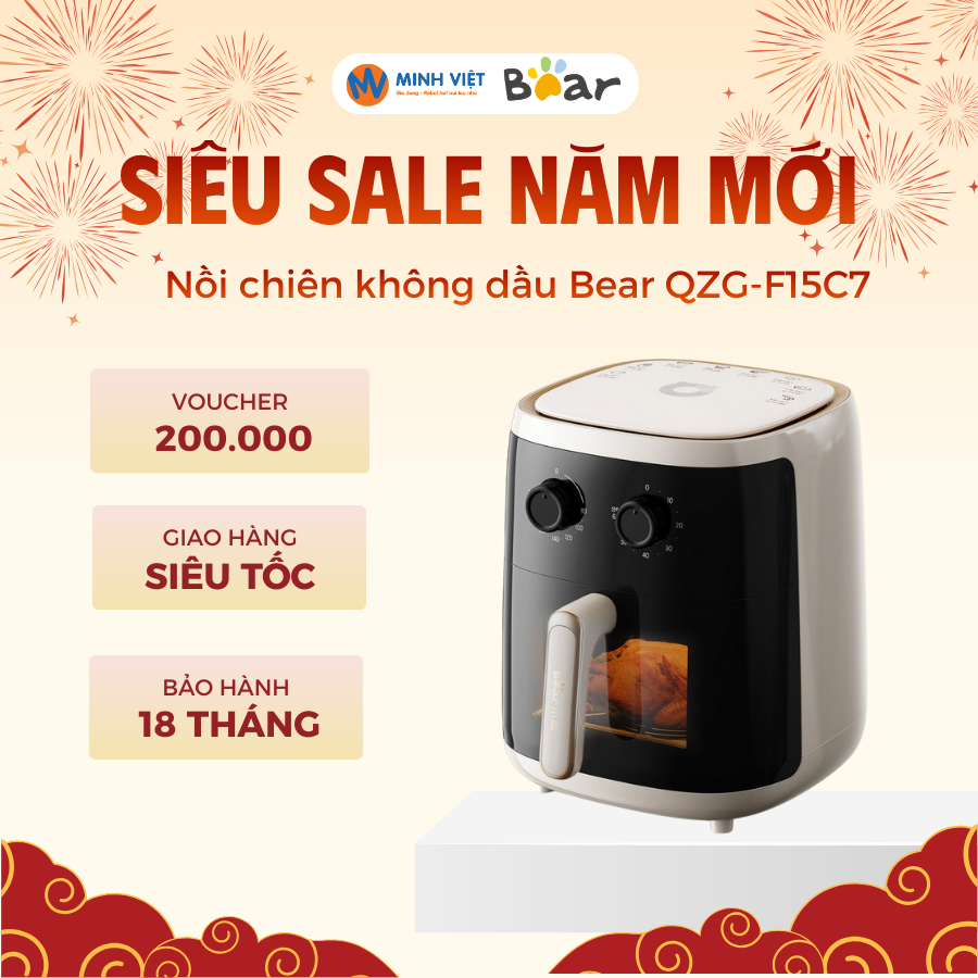 Nồi Chiên Không Dầu Bear QZG-F15C7 - Dung tích 5L - BH 18 tháng - Minh Việt