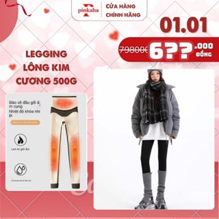   Quà Tặng Kẹp Tóc Nơ  Quần Legging Nỉ Lót Lông Cừu Giữ Nhiệt Nâng Mông Lưng Cạp Cao PINKAHA Âm Độ Cao Cấp Vải Dày Dặn 