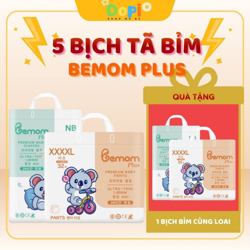 5 Bịch Tã Bỉm Bemom Plus Cho Bé [ Tặng 1 Bịch Bỉm Cùng Loại ] - Full Size NB - XXL