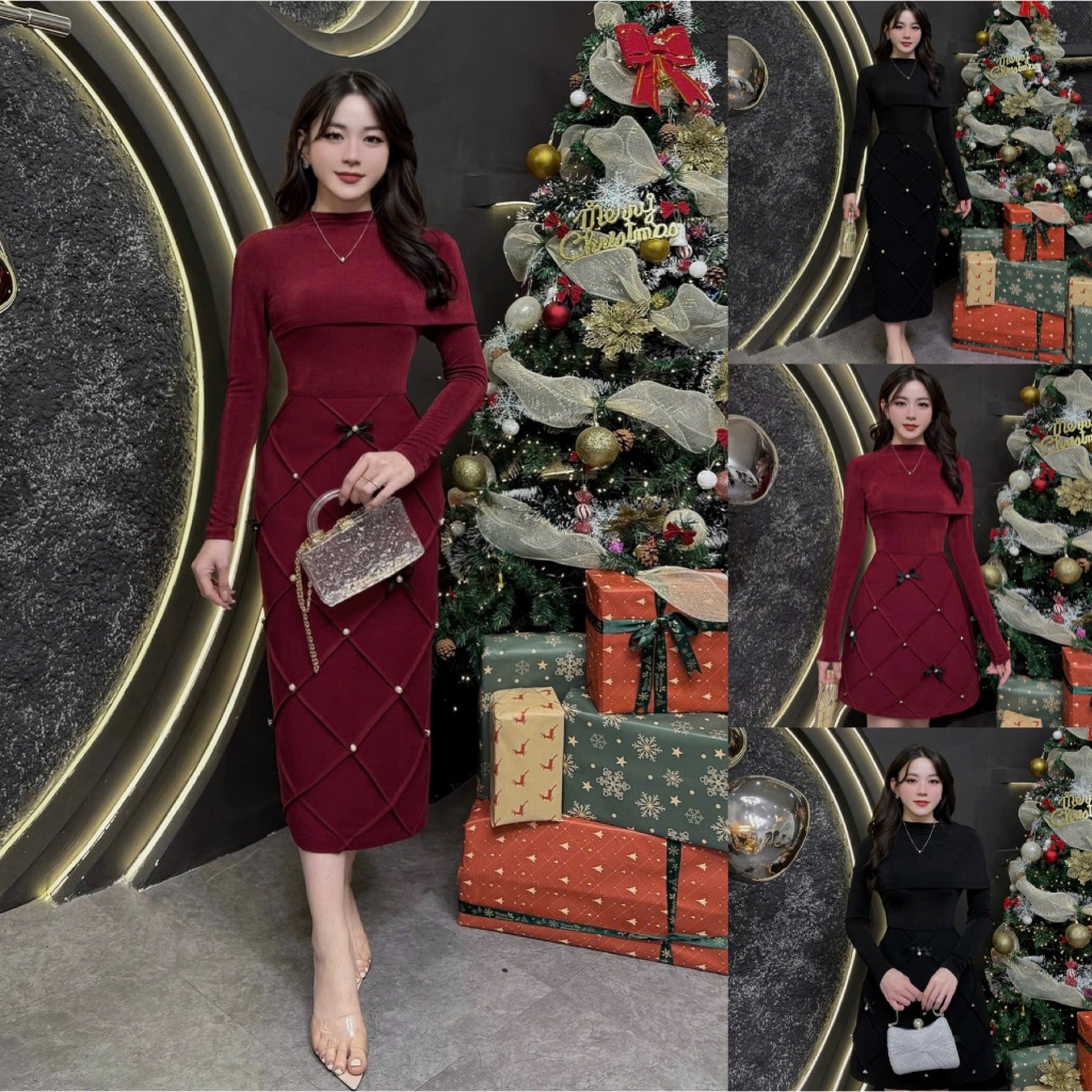 2VK15 - Váy Thiết Kế Eviici dành cho nữ, thiết kế cổ thuyền phối nhún kim cương co dãn, dáng A ngắn 