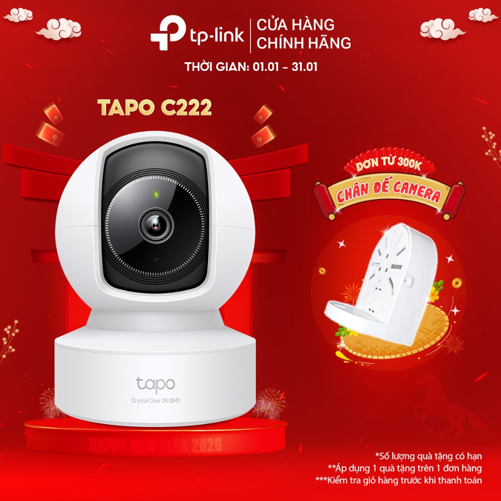 Camera Wi-Fi Trong Nhà TP-Link Tapo C222 | Độ Phân Giải 2K 4MP QHD, Quay Quét 360º, Báo Động Âm Than