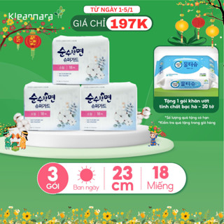  Combo 3 gói Băng vệ sinh KleanNara Soonsoohanmyeon Superguard siêu mỏng Hàn Quốc 23cm 18 miếng gói 