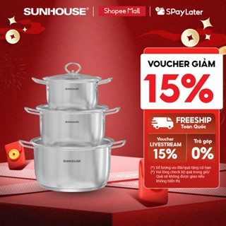  Bộ nồi inox Impact 5 đáy Sunhouse Healthy SHG788E - 3 nồi 16-20-24cm - Đáy phẳng hoàn hảo - Dùng mọi loại bếp 