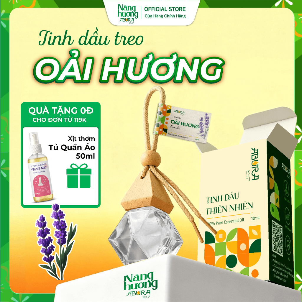Tinh Dầu Oải Hương/ Lavender Nguyên Chất Treo Thơm Phòng ABURA Giúp Thư Giản Tinh Thần Ngủ Ngon