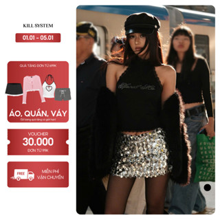  KILL SYSTEM - Áo yếm hở lưng croptop SPOIL ME phối ren đính đá lấp lánh ôm body 