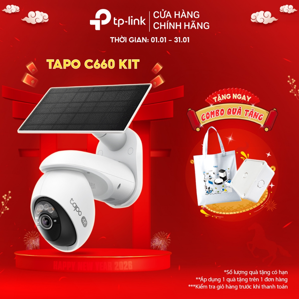 Camera An Ninh Wi-Fi Ngoài Trời 4K TP-Link Tapo C660 KIT | PIN Năng Lượng Mặt Trời, AI Theo Dõi, Qua
