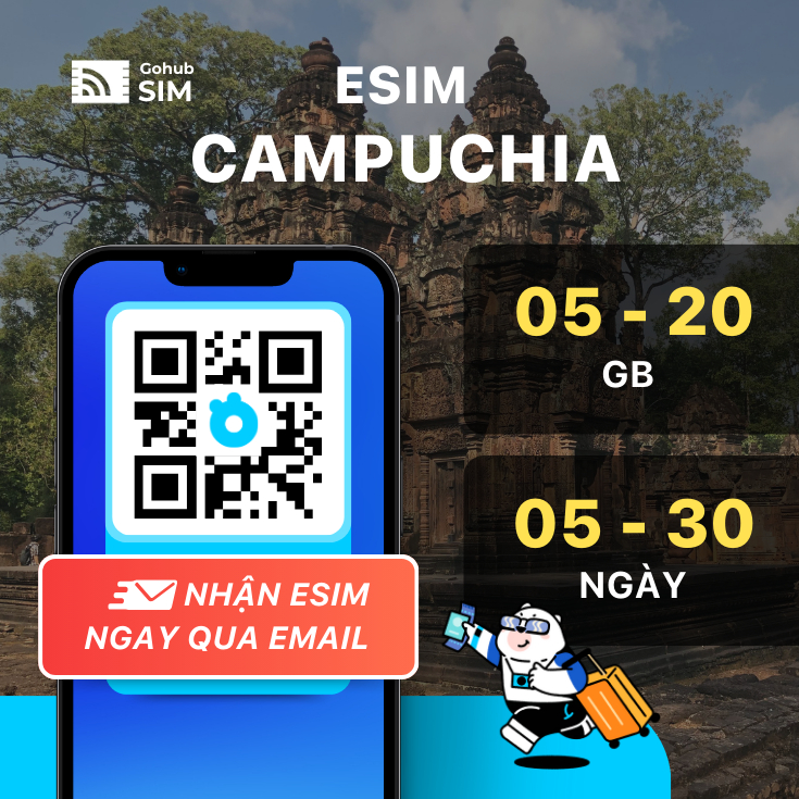 eSIM du lịch Campuchia 4G - Gói cố định (05 - 30 ngày) - Gohub gửi eSIM qua email