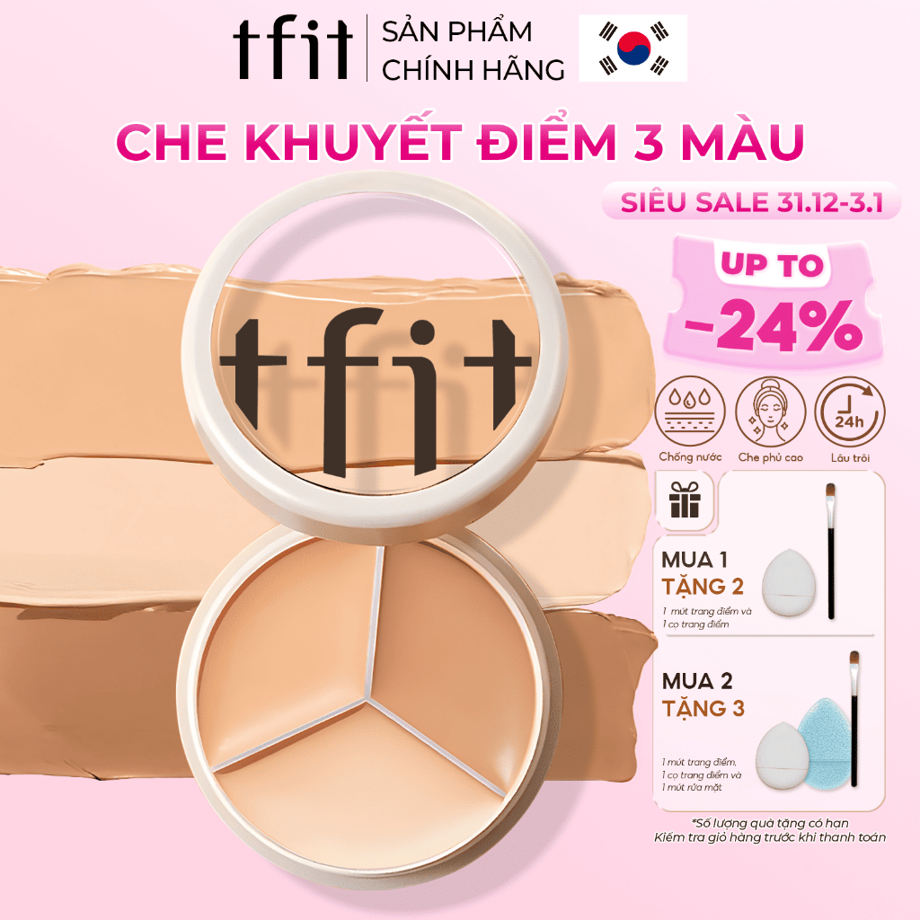  Kem Che Khuyết Điểm COVER UP PRO CONCEALER TFIT Chính Hãng Chuẩn Hàn Quốc Che Quầng Thâm Mắt Mụn Thâm Đỏ 15g 