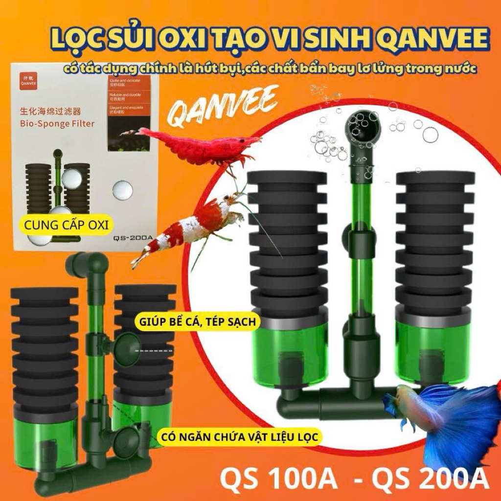 Lọc sủi vi sinh Bio đôi Qanvee QS-100A/200A - Có khoang chứa thêm vật liệu lọc