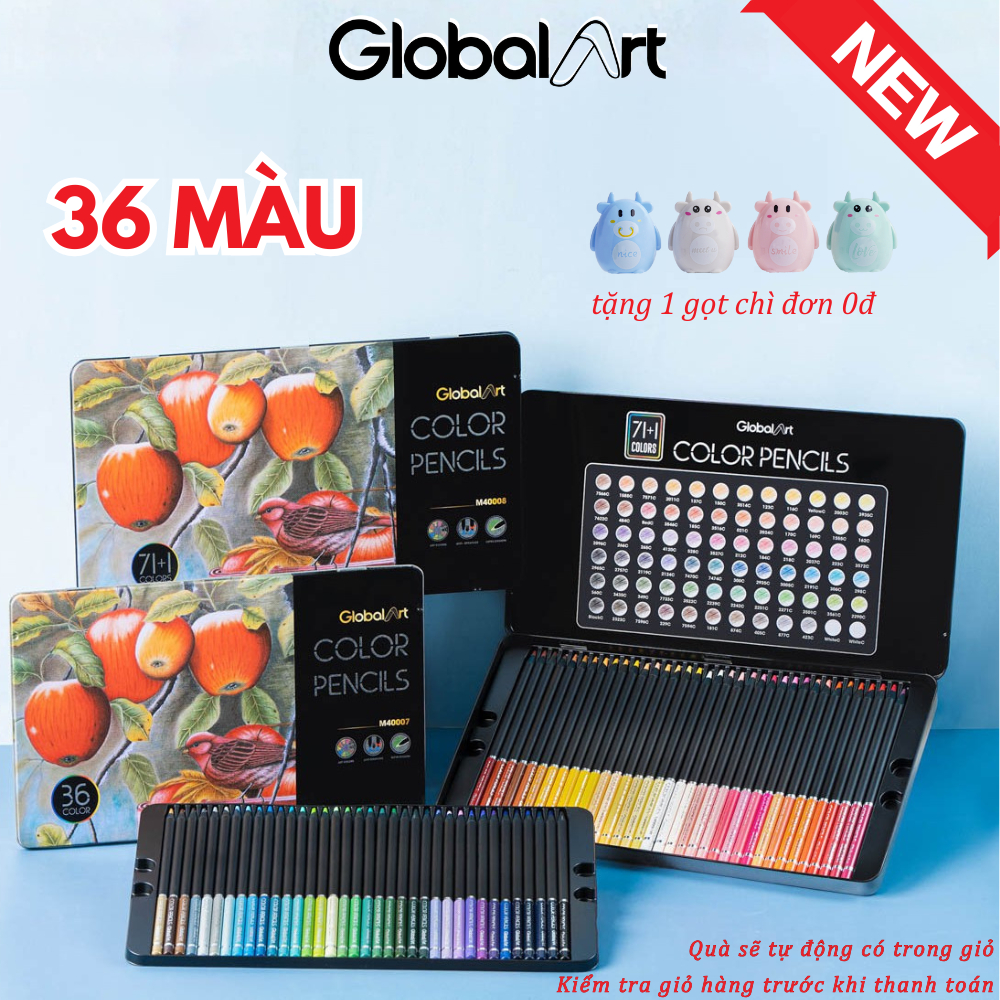 Màu Chì Hộp Thiếc 36 Màu Global Art Bút Chì Màu Gốc Dầu Màu Đậm Vẽ Tranh Tô Màu Thiết Kế Phác Thảo