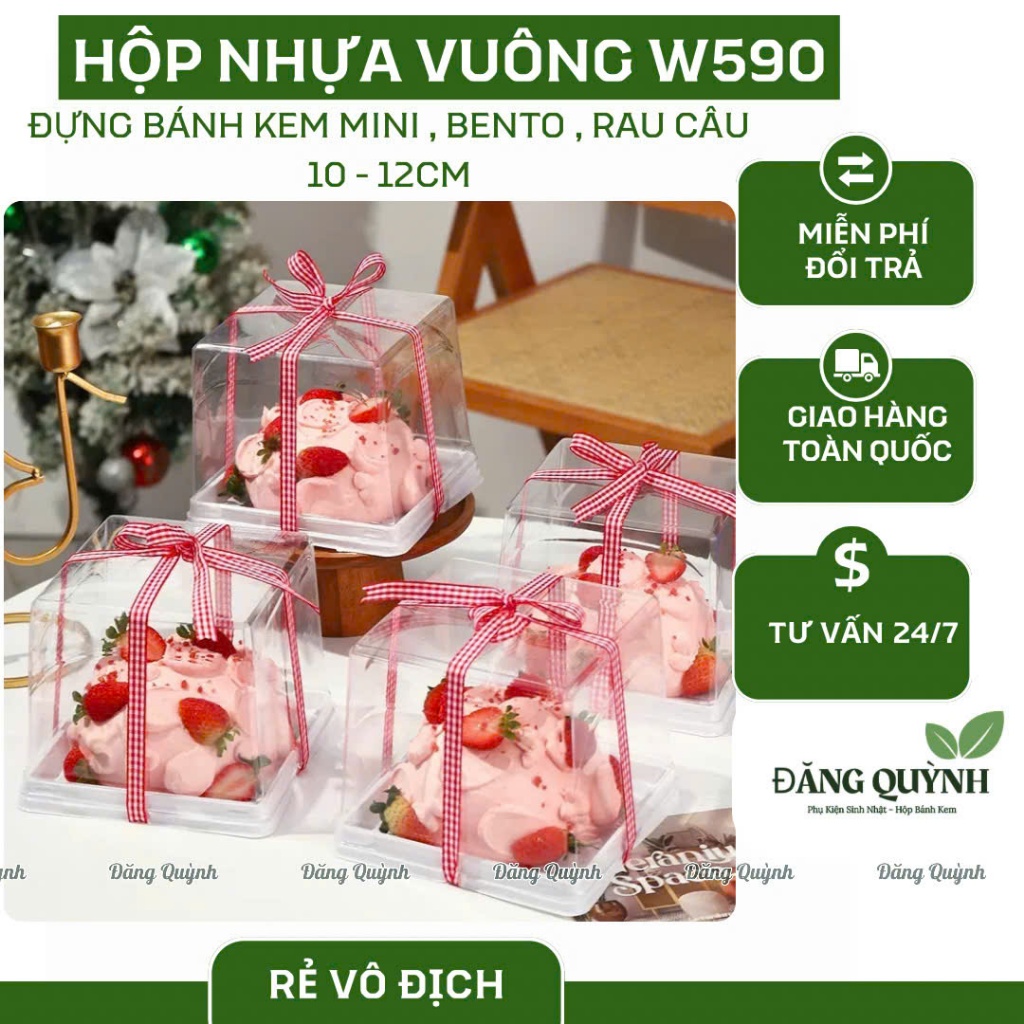 50 HỘP NHỰA VUÔNG W590 ĐỰNG BÁNH KEM MINI, BENTO, RAU CÂU | ĐĂNG QUỲNH