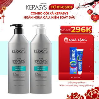  Cặp dầu gội xả Kerasys Scalp Balancing Hàn Quốc kiềm dầu ngăn ngừa gàu dành cho da đầu dầu 600ml 