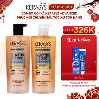  Cặp dầu gội xả Kerasys Advanced Keratin Bond Hàn Quốc phục hồi chuyên sâu tóc hư tổn ngăn gãy rụng 