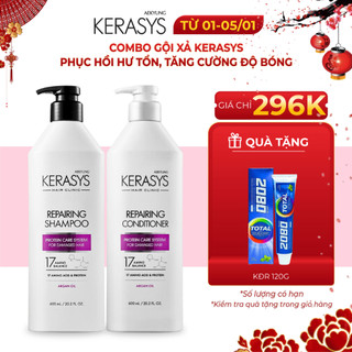  Cặp dầu gội xả Kerasys Repairing Hàn Quốc phục hồi hư tổn tăng cường độ bóng cho tóc khô xơ chẻ ngọn 