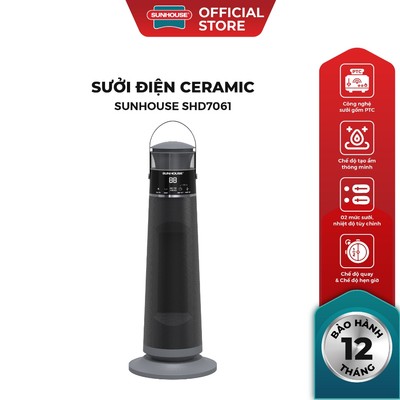 Sưởi điện Ceramic Sunhouse SHD7061 - Linh hoạt 2 chế độ -  Tích hợp chế độ quay - Công nghệ sưởi an toàn