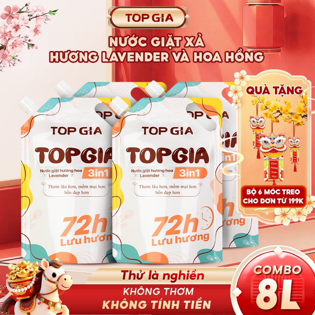  Nước giặt xả Topgia hương lavender túi 2L an toàn cho da đánh bay vết bẩn lưu hương bền lâu 