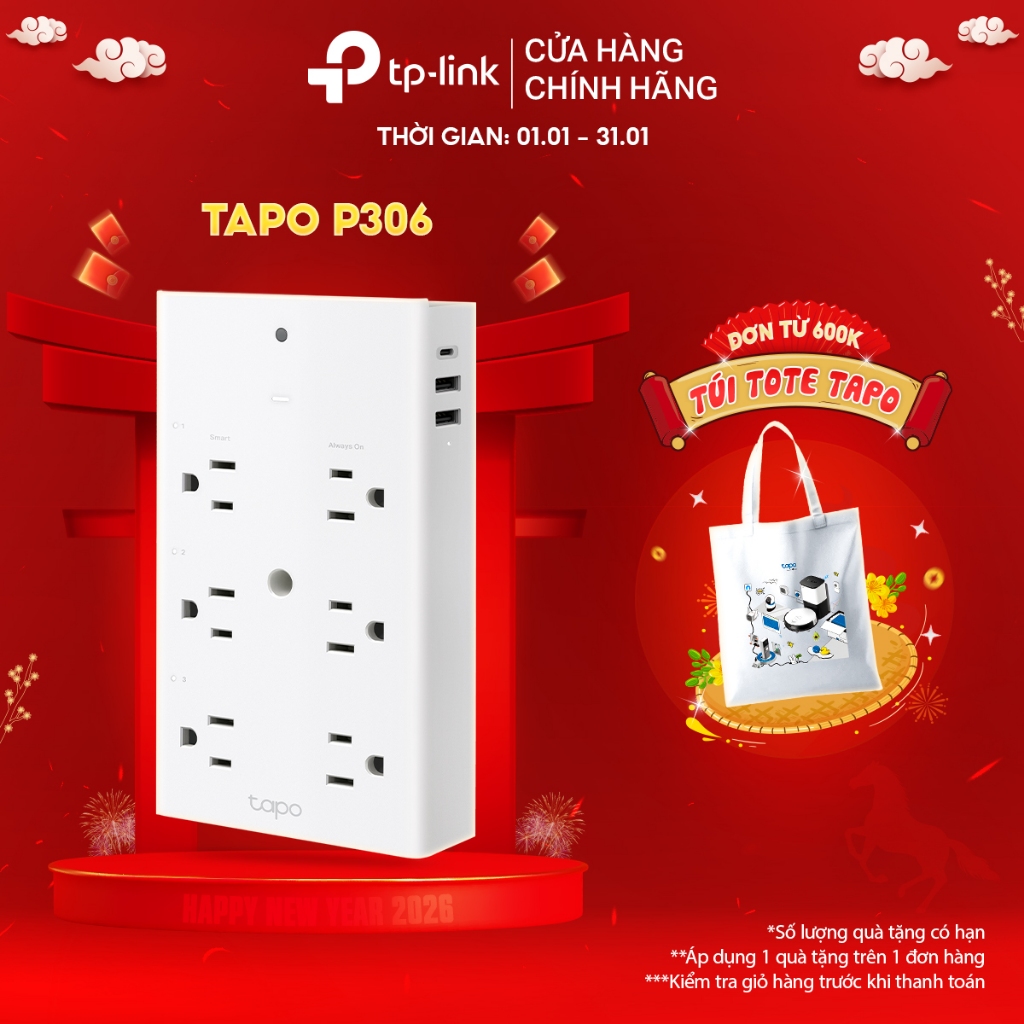 Ổ Cắm Thông Minh TP-Link Tapo P306 9in1 Điều Khiển Bằng Giọng Nói