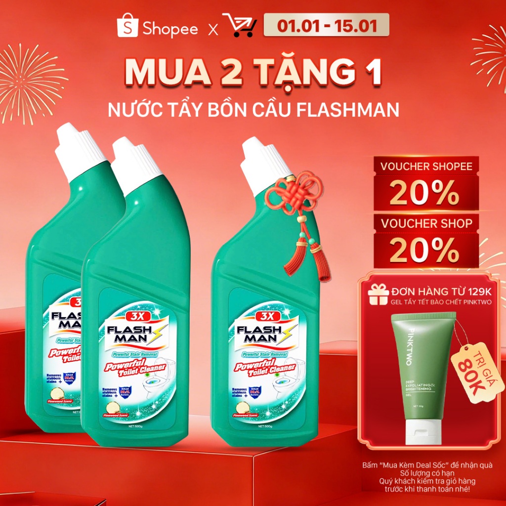 [MUA 2 TẶNG 1] Chai Tẩy Bồn Cầu FLASHMAN – Nước Tẩy Rửa Nhà Vệ Sinh - Diệt Khuẩn 99.9%- Trắng Sáng- Sạch Thơm, 500g/Chai