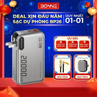   ĐỘC QUYỀN LIVE  Sạc Dự Phòng BONNE BP26 20000mAh 22.5W – Tích Hợp Dây Sạc & Củ Sạc Nhanh – Sạc PD 20W Type-C L 