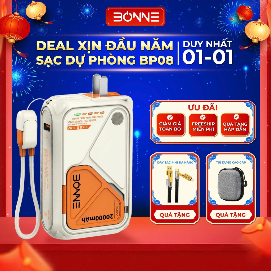   Độc quyền LIVE  Củ Sạc Nhanh BP08 Chính Hãng BONNE TECH  Hỗ Trợ Sạc Không Dây,Củ Sạc có chứng nhận CCC,BH 12 Tháng 