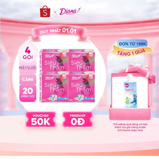  Bộ 4 gói băng vệ sinh Diana siêu thấm siêu mỏng cánh 20 miếng gói 