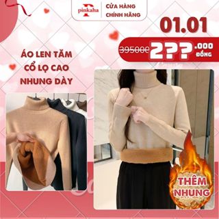    TẶNG KẸP TÓC NƠ   Áo len nữ lót lông nhung PINKAHA giữ ấm mùa thu đông mặc trong cổ cao dày dặn 