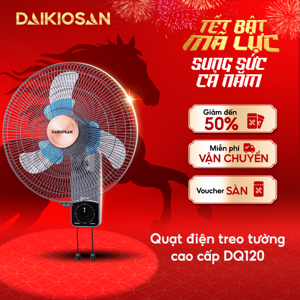 Quạt Điện Treo Tường LifeStyle Daikiosan DQ120 Điều Khiển Bằng Dây Kéo Và Nút Xoay - Hàng Chính Hãng
