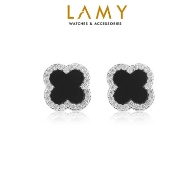 Khuyên tai nữ LAMY Four Leaf cỏ 4 lá đính đá Earrings Silver 3196