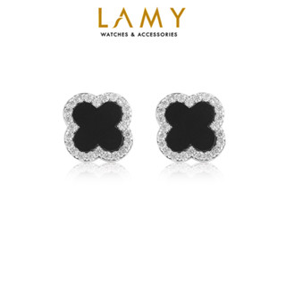  Khuyên tai nữ LAMY Four Leaf cỏ 4 lá đính đá Earrings Silver 3196 