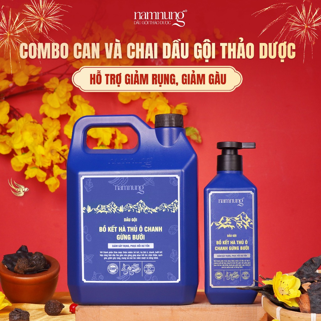 Dầu Gội Thảo Dược NAMNUNG Làm Sạch Da Đầu Phục Hồi Hư Tổn Sạch gàu Giảm Gãy Gụng Nuôi Tóc Chắc Khỏe