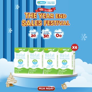   Combo 6 lốc  sữa tươi UHT Đà Lạt True Milk VPMilk ít đường hộp 110ml  lốc 4 hộp x 6  