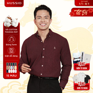   ÁO ĐỎ ĐÓN TẾT  Áo sơ mi tay dài nam SEASON "BA" logo thêu vải Oxford cao cấp ít nhăn sang trọng thanh lịch - HUSSIO 
