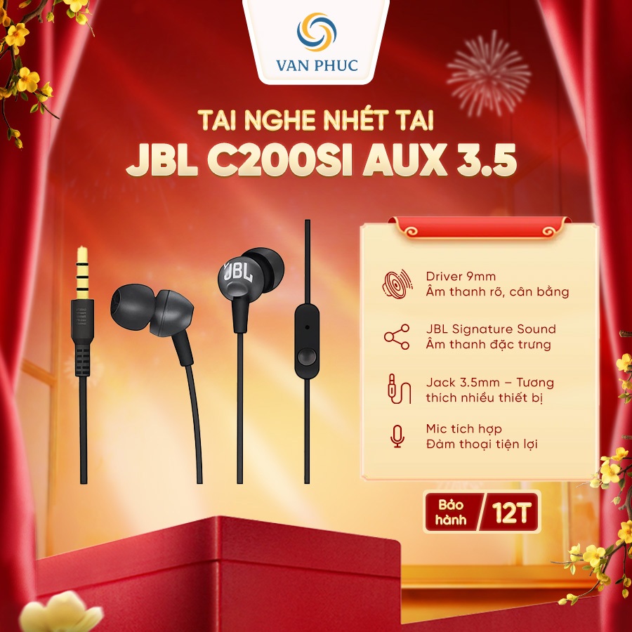 Tai Nghe Nhét Tai JBL C200SI Cổng Aux 3.5 - Hàng Chính Hãng