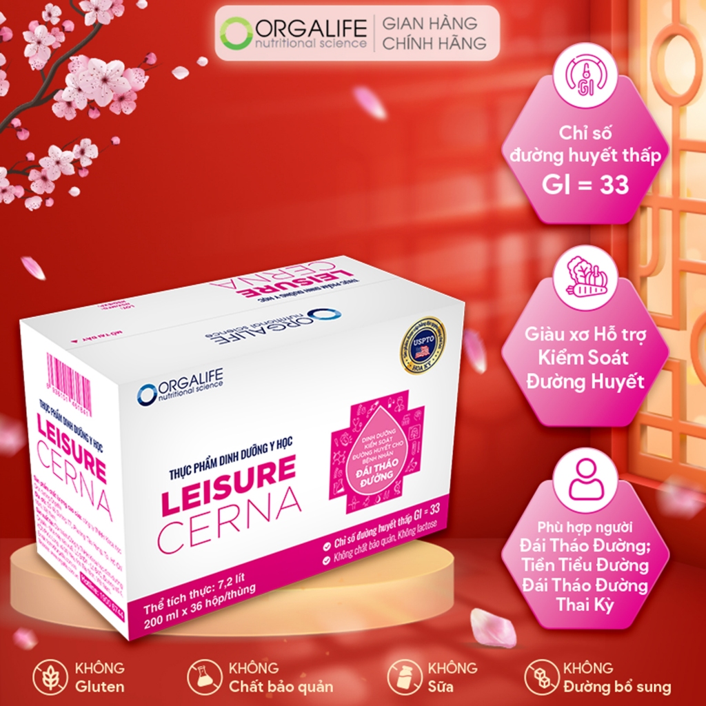 Thùng 36 Hộp LEISURE CERNA - Dinh dưỡng kiểm soát đường huyết (200ml/Hộp)