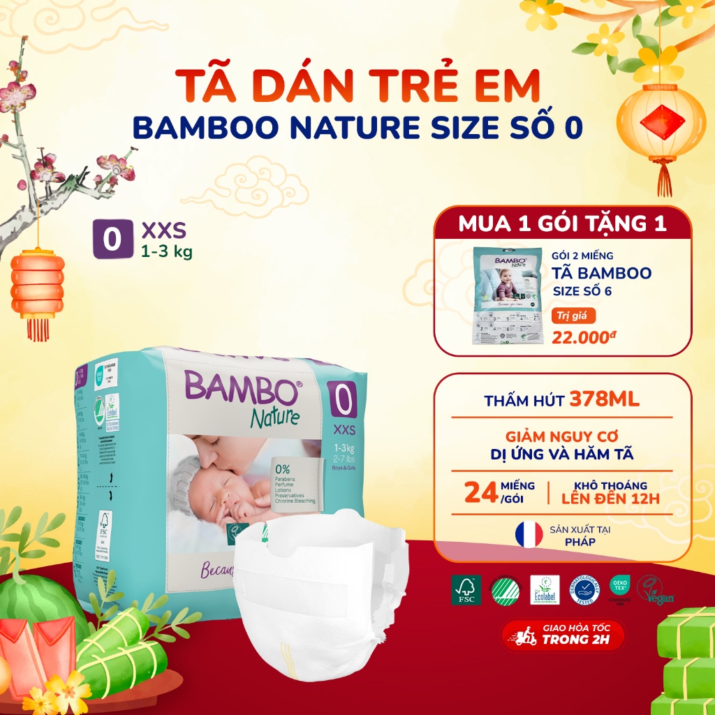 Tã Dán Hữu Cơ Trẻ Em Bambo Nature - Nhập Khẩu Từ Đan Mạch - An Toàn Cho Bé Yêu