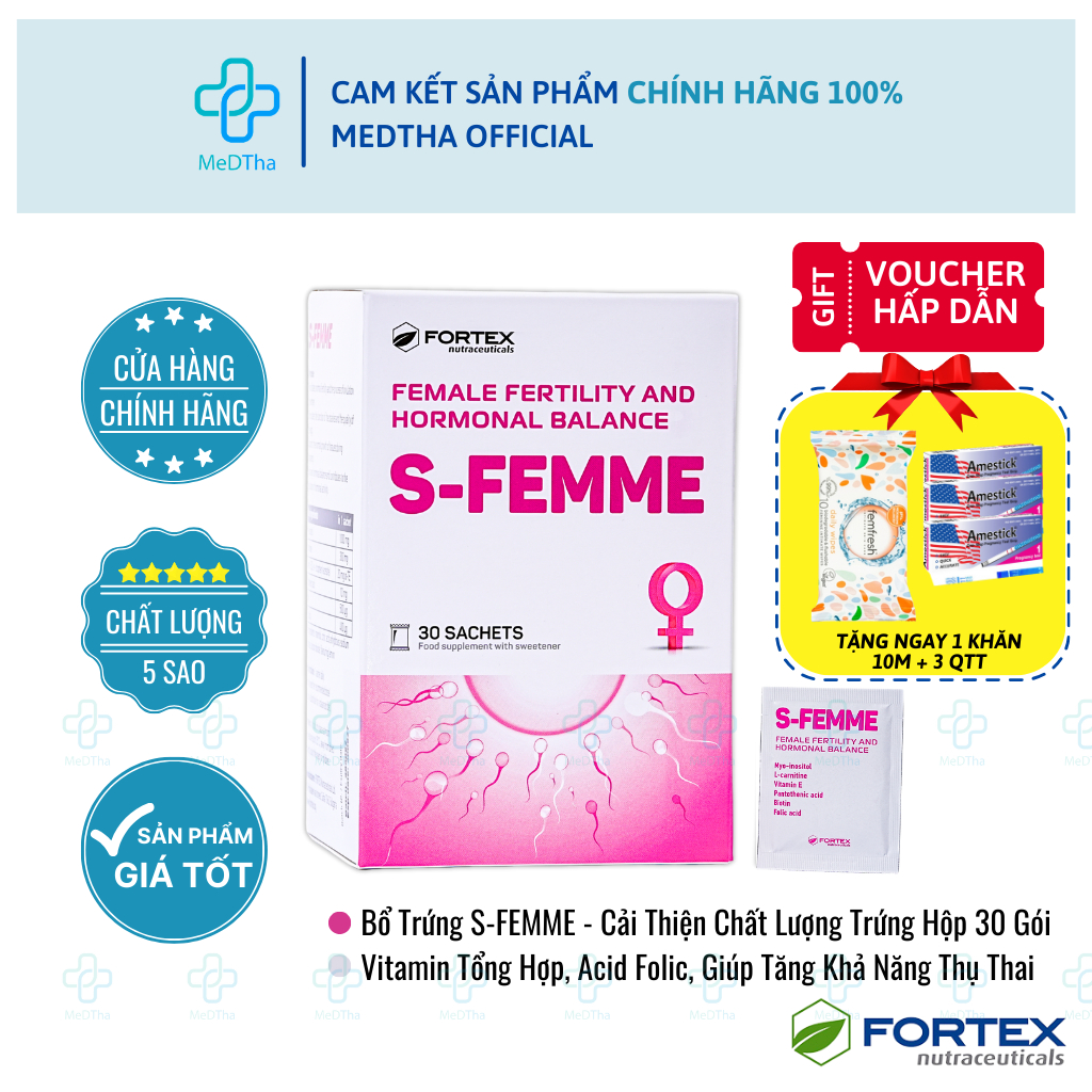 Bổ Trứng S-FEMME - Cải Thiện Chất Lượng Trứng, Tăng Khả Năng Thụ Thai, Vitamin Tổng Hợp (30 Gói)