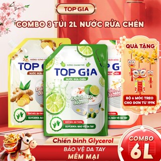  Nước Rửa Chén Bát TOPGIA Thiên Nhiên An Toàn Dịu Nhẹ Da Tay Khử Mùi Tanh Sạch Dầu Mỡ Túi 2L 