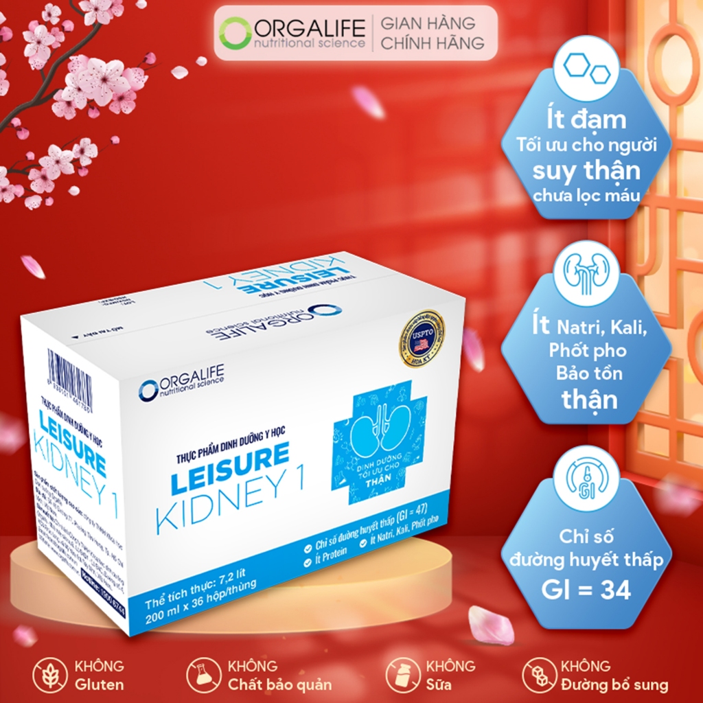 Thùng 36 Hộp LEISURE KIDNEY 1 - Dinh Dưỡng Tối Ưu Giảm Protein (200ml/Hộp)