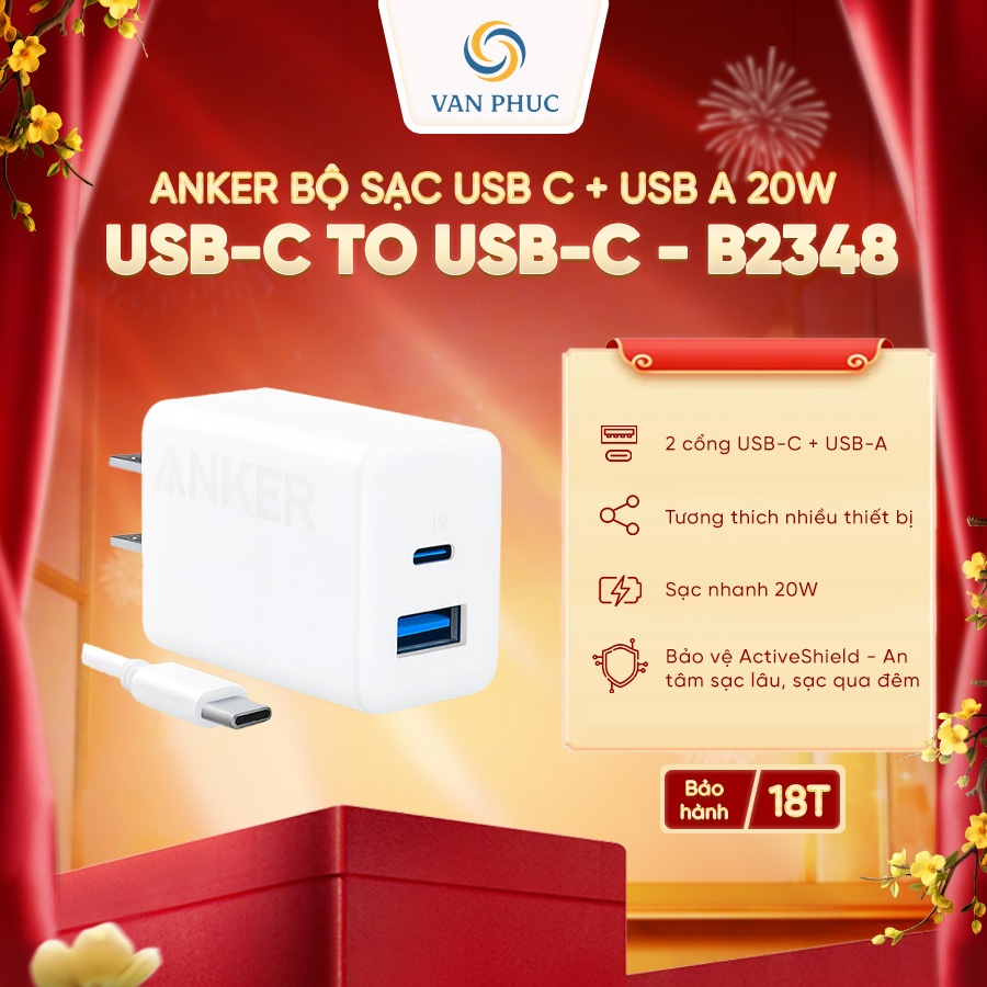 Anker Bộ Sạc USB C 20W Sạc nhanh Cổng sạc kép Nhỏ và gọn cho IPhone 13/14/15/16 trở lên A2348 B2348 