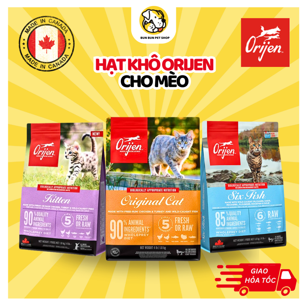 [500g-1kg] Hạt khô cao cấp cho mèo Orijen Original Adult/Kitten/Six Fish/Fit & Trim/Cat & Kitten từ 