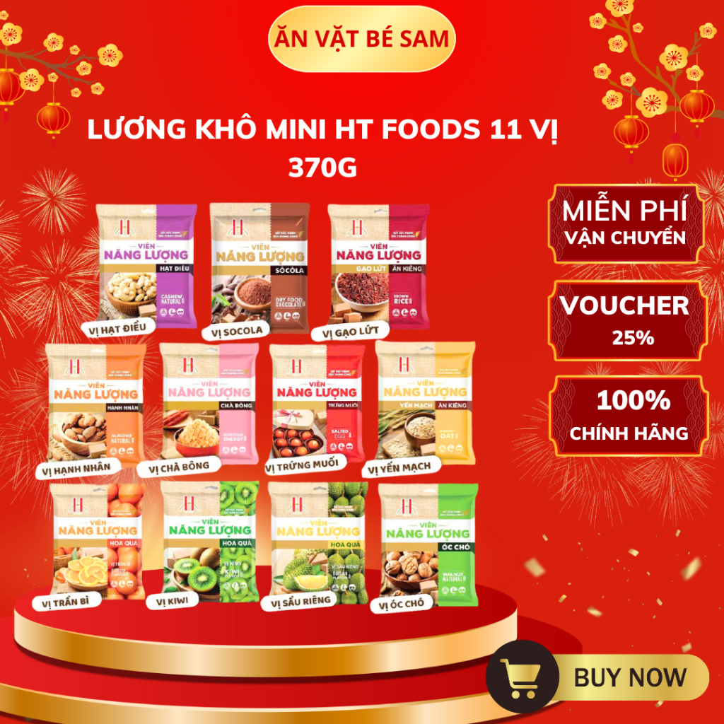 Lương Khô MINI HT Foods Chính Hãng, Đủ Các Vị Gói 370gr, Viên Năng Lượng Dinh Dưỡng