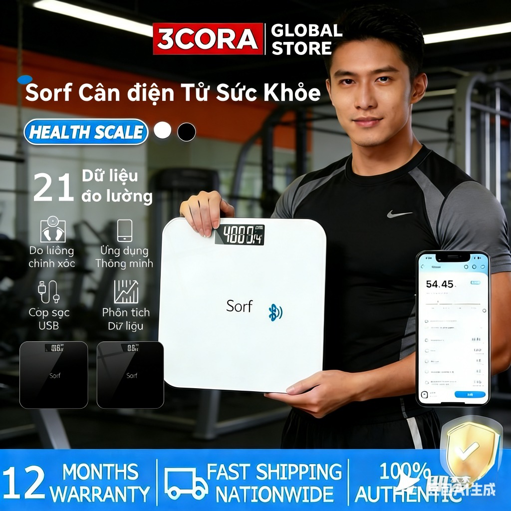 Cân sức khỏe điện tử thông minh Bluetooth đo 21 chỉ số cơ thể có APP theo dõi, tải trọng 180kg, hỗ trợ đo mỡ cơ thể, bảo