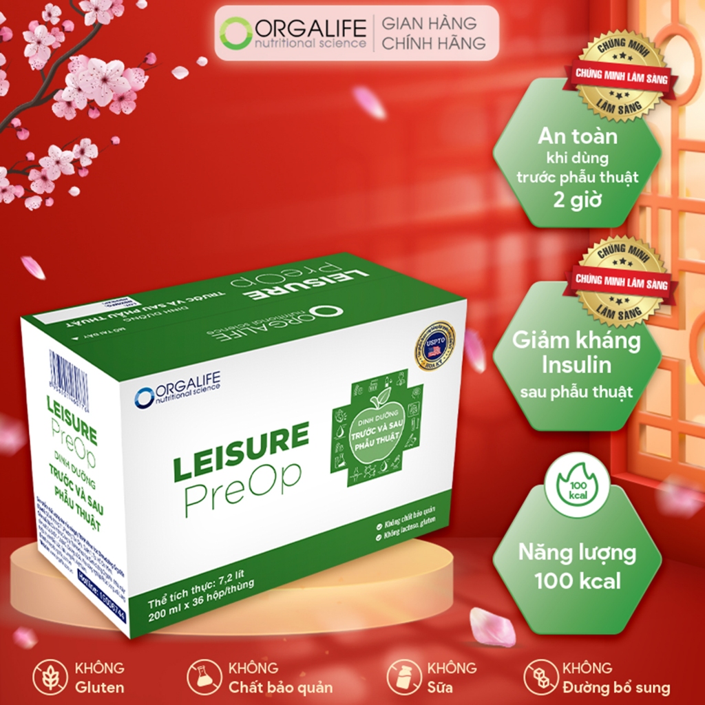 Thùng 36 Hộp LEISURE PREOP - Thức uống dinh dưỡng người tiền phẩu thuật giảm insulin (200ml/Hộp)