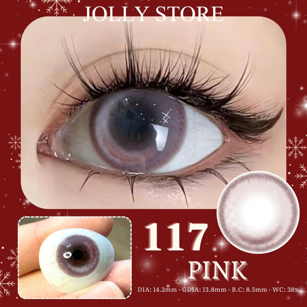 [6M] Lens Kính áp tròng 117 Pink JOLLY STORE giãn vừa 14.2mm LUNA EYES