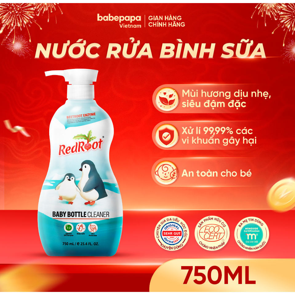  Nước Rửa Bình Sữa Rửa Chén Bát Hữu Cơ Cho Bé RedRoot Hàn Quốc Chai Lớn 750ml Siêu Đậm Đặc 