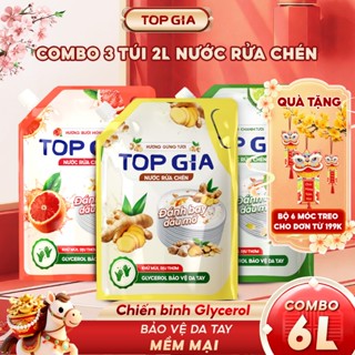  Combo 6L Nước rửa chén bát TOPGIA thiên nhiên đánh bay dầu mỡ cứng đầu an toàn không khô da tay 