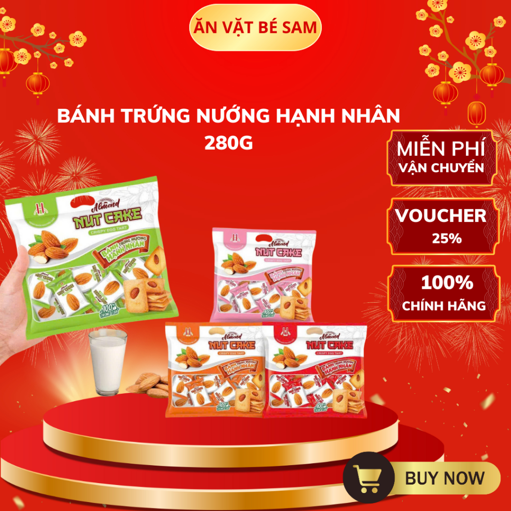 Bánh Trứng Nướng Hạnh Nhân HT Foods Nguyên Hạt, Thơm Ngậy Vị Bơ, Bánh Quy Hạt Dinh Dưỡng Gói 280gr