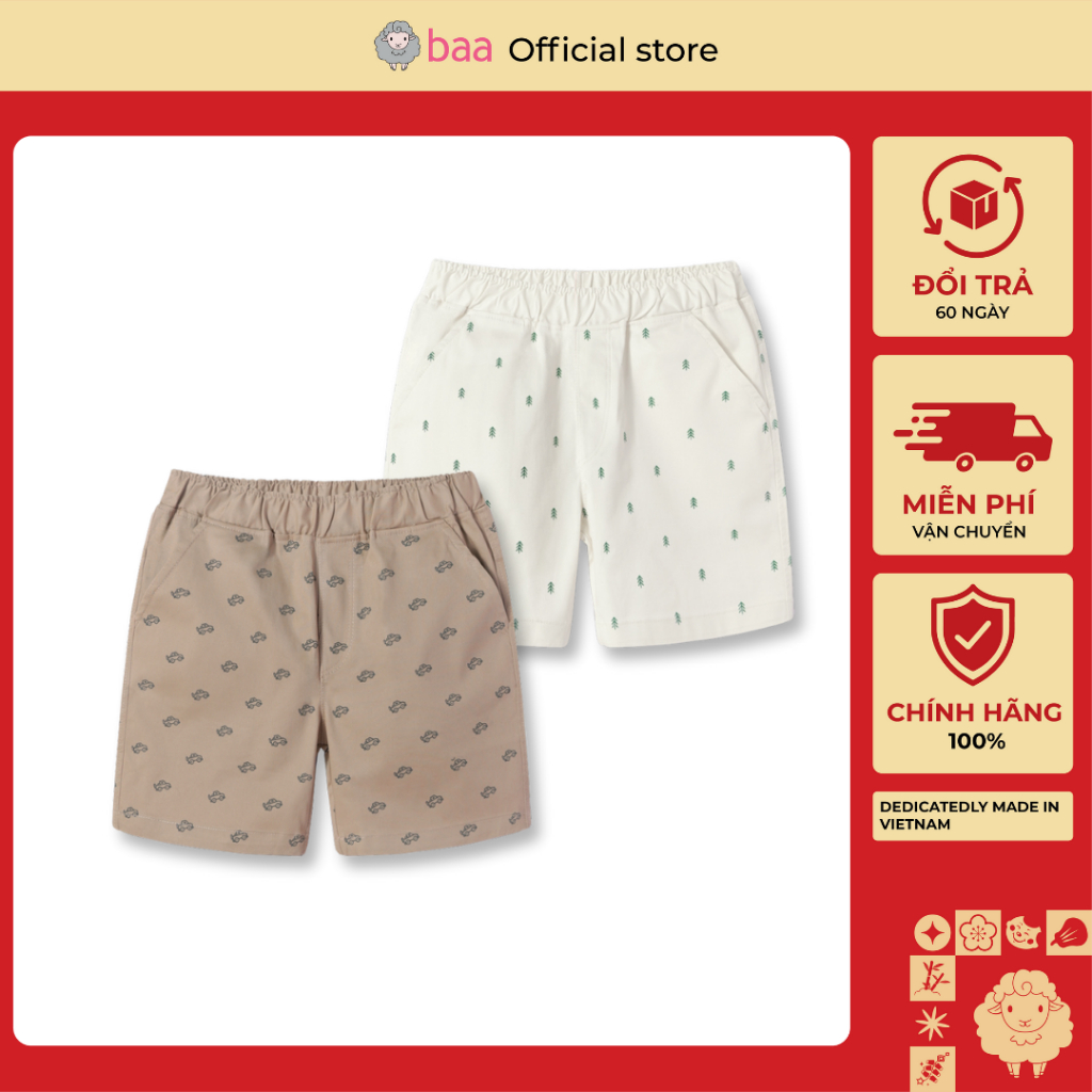 Quần Short Khakis Bé Trai  Thun Cotton Thoáng Mát, Co Giãn ( 1 - 10 tuổi )  Baa Baby -QU38N