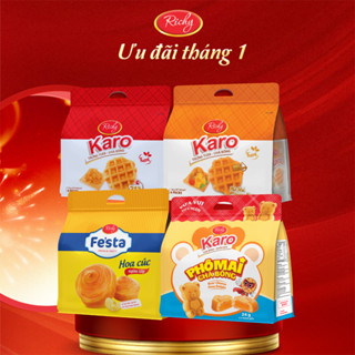  Combo 4 Bịch Bánh Tươi Richy: Karo Sợi Gà,Phô mai,Gấu Hoàng Kim & Bánh Mì Hoa Cúc 