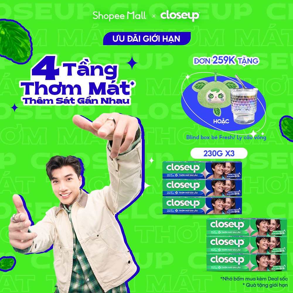  Combo 3 Kem Đánh Răng Closeup Cho Hơi Thở Thơm Mát Bất Tận 230G Tuýp 
